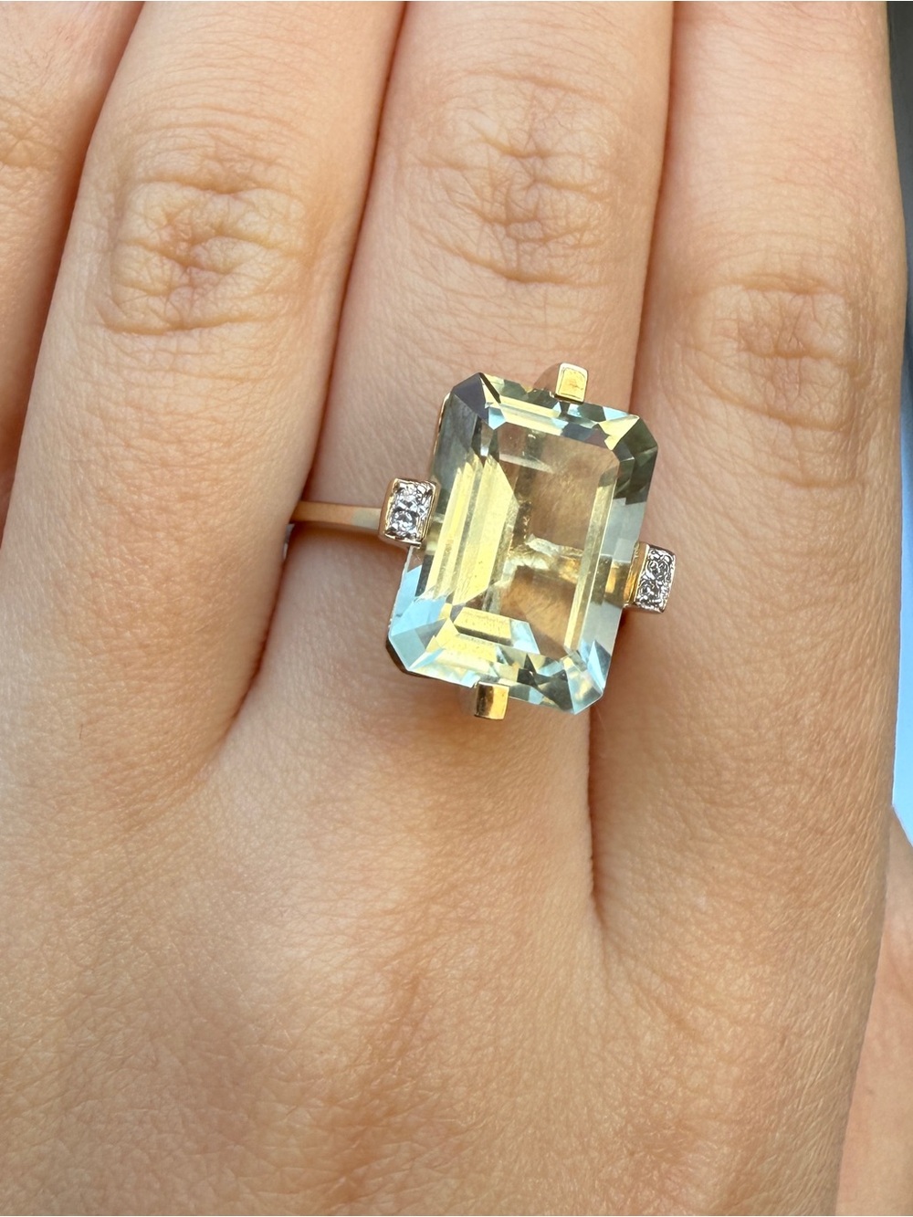 Aquamarine Emerald-Cut Ring with Diamond Accents - Light Blue - Picture 10 of 14